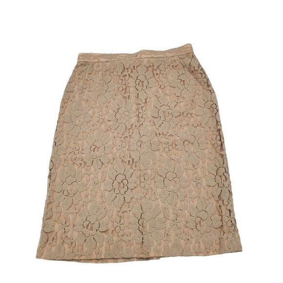Vintage Woman's Union Made Skirt Knee Length Lace Floral Beige Size 8 - Picture 1 of 10